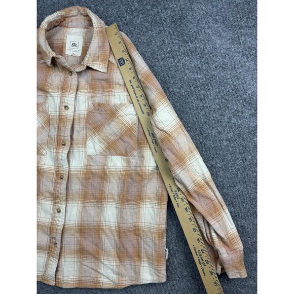 Rip Curl Shirt Mens Medium Tan Brown Plaid Flannel Button Front Long Sleeve Soft - Picture 4 of 7